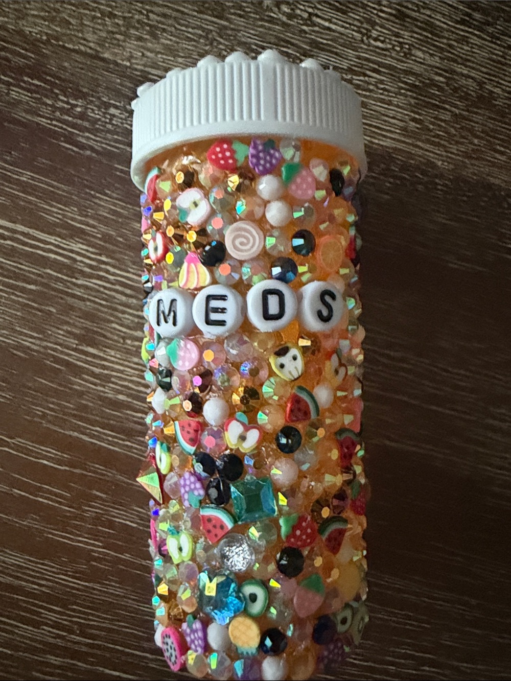 Embellished 'MEDS' Pill Bottle Cover - Multicolor